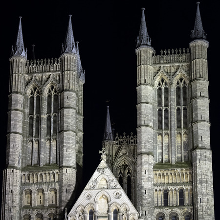 Lincoln cathedral in Great Britain night view panoの写真素材