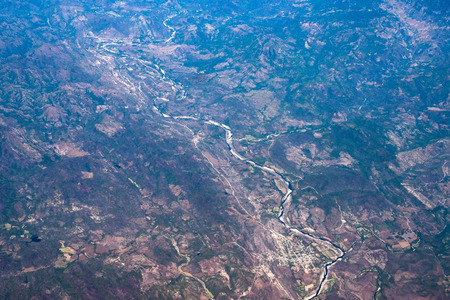 mountains near mexico city aerial view landscape from airplane leon city guadalajaraの写真素材