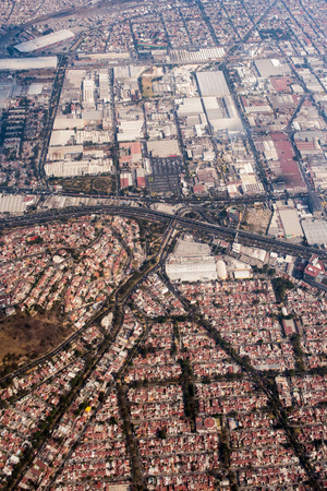 mexico city aerial view landscape from airplaneの写真素材