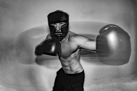 male boxer european while training in actionの写真素材