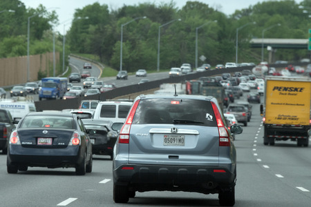 WASHINGTON, USA - MAY, 2 2017 - Maryland Baltimore to Washington heavy car traffic Congested highway