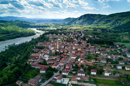 Borghetto di Borbera italian countryside village aerial view panoramaの写真素材