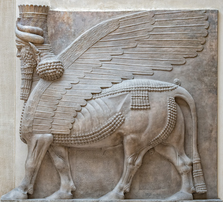 Ancient Babylonia and Assyria sculpture painting from Mesopotamiaのeditorial素材