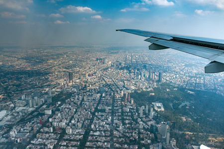 mexico city aerial view landscape from airplaneの写真素材