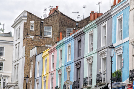 portobello road london street colorful buildings detail close upの写真素材