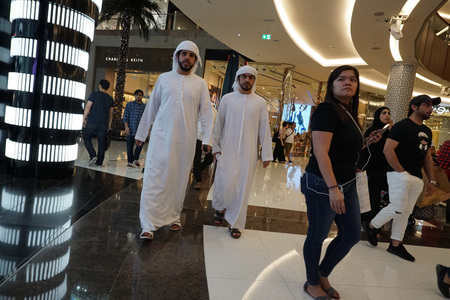 DUBAI, UAE - AUGUST, 14 2017 - Dubai Mall is the largest mall in the world by total area. Located in United Arab Emirates, it is part of the 20-billion-dollar Downtown complex, and includes 1,200 shops, attracting over 54 million visitors each year.のeditorial素材