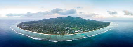 Rarotonga Polynesia Cook Islands tropical paradise aerial view panorama landscape at sunsetの写真素材