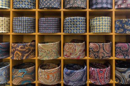 different colors silk tie on display standの写真素材