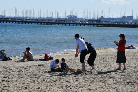 MELBOURNE, AUSTRALIA - AUGUST 14, 2017 - located 6 kilometres south from the city centre St. Kilda Beach is Melbourne's most famous beachのeditorial素材