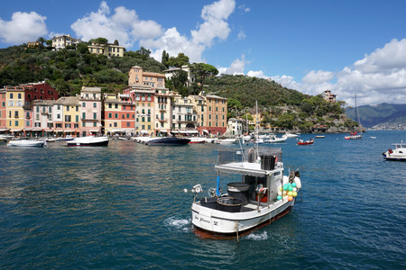 PORTOFINO, ITALY - SEPTEMBER 19 2017 - Vip and tourist in pictoresque village, Portofino is a place known for international tourism and the jet-set lifestyle.のeditorial素材