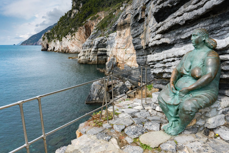 Portovenere cliffs view panorama landscape of UNESCO Heritage Site. の写真素材