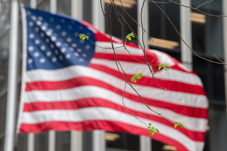 detail of waving usa flag in new york 5th street avenueの写真素材