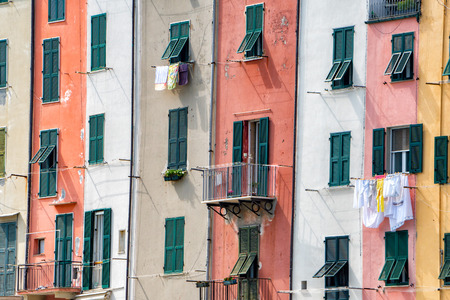 Portovenere painted houses of pictoresque italian village UNESCO Heritage Site.の写真素材