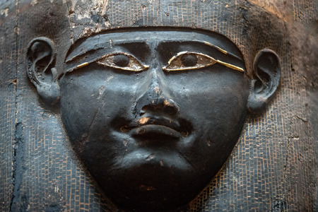 egyptian queen stone painted ancient sarcophagus close up detailの写真素材