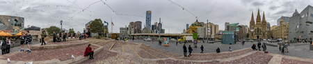 MELBOURNE, AUSTRALIA - AUGUST 15 2017 - Federation Square the hearth of the town with modern lines...