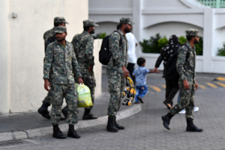 MALE, MALDIVES - FEBRUARY 17 2018 - People i in island main place before evening pray time in male maldives capital small island townのeditorial素材