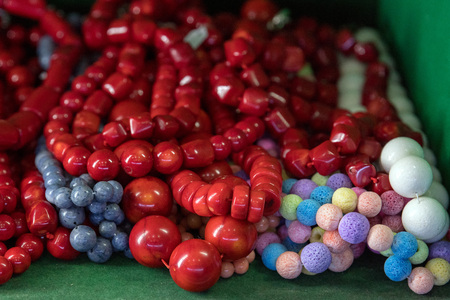 red coral necklage detail on blackの写真素材