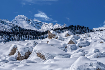 Avalanche snow slide mountain panorama landscape in dolomitesの写真素材
