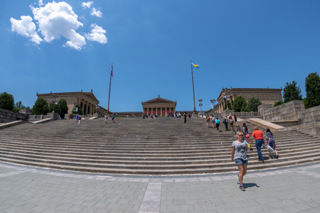 PHILADELPHIA, USA - JUNE19, 2016 - Tourist near Rocky statue, well famous sylvester stallone movie flight of steps of Museum of artsのeditorial素材