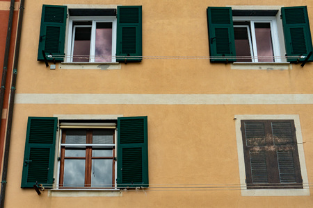 fake window in Genova Nervi historical village district typical painted housesの写真素材