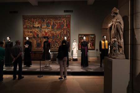 NEW YORK, USA - MAY 27 2018 - Heavenly Bodies: Fashion and the Catholic Imagination at Met museum features a dialogue between fashion and medieval artのeditorial素材