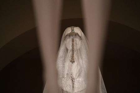 NEW YORK, USA - MAY 27 2018 - Heavenly Bodies: Fashion and the Catholic Imagination at Met museum features a dialogue between fashion and medieval artのeditorial素材