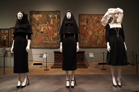 NEW YORK, USA - MAY 27 2018 - Heavenly Bodies: Fashion and the Catholic Imagination at Met museum features a dialogue between fashion and medieval artのeditorial素材