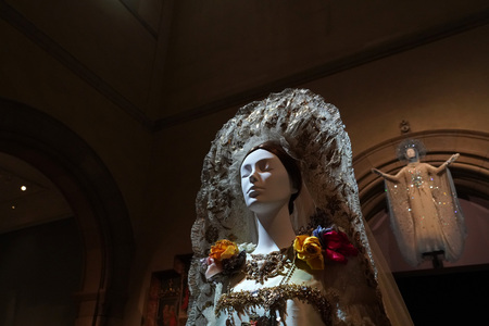 NEW YORK, USA - MAY 27 2018 - Heavenly Bodies: Fashion and the Catholic Imagination at Met museum features a dialogue between fashion and medieval artのeditorial素材