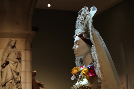 NEW YORK, USA - MAY 27 2018 - Heavenly Bodies: Fashion and the Catholic Imagination at Met museum features a dialogue between fashion and medieval artのeditorial素材