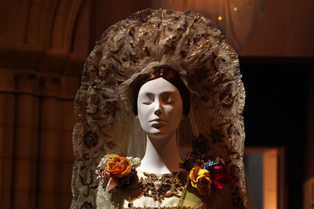 NEW YORK, USA - MAY 27 2018 - Heavenly Bodies: Fashion and the Catholic Imagination at Met museum features a dialogue between fashion and medieval artのeditorial素材