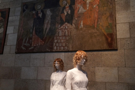 NEW YORK, USA - MAY 27 2018 - Heavenly Bodies: Fashion and the Catholic Imagination at Met museum features a dialogue between fashion and medieval artのeditorial素材