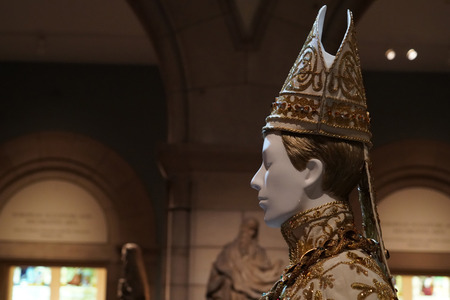 NEW YORK, USA - MAY 27 2018 - Heavenly Bodies: Fashion and the Catholic Imagination at Met museum features a dialogue between fashion and medieval artのeditorial素材