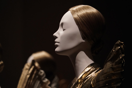 NEW YORK, USA - MAY 27 2018 - Heavenly Bodies: Fashion and the Catholic Imagination at Met museum features a dialogue between fashion and medieval artのeditorial素材