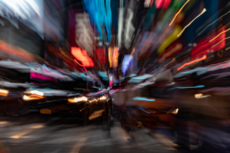 NEW YORK, USA - MAY 25 2018 - Blur effect zoom Times Square is a major commercial intersection, tourist destination, entertainment center and neighborhood in the Midtown Manhattanのeditorial素材