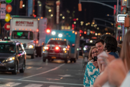 NEW YORK, USA - MAY 25 2018 - Times Square is a major commercial intersection, tourist destination, entertainment center and neighborhood in the Midtown Manhattanのeditorial素材
