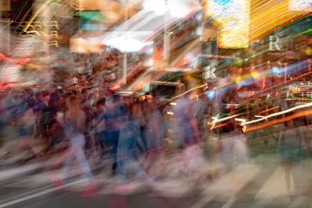 NEW YORK, USA - MAY 25 2018 - Blur effect zoom Times Square is a major commercial intersection, tourist destination, entertainment center and neighborhood in the Midtown Manhattanのeditorial素材