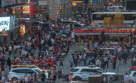 NEW YORK, USA - MAY 25 2018 - Times Square is a major commercial intersection, tourist destination, entertainment center and neighborhood in the Midtown Manhattanのeditorial素材