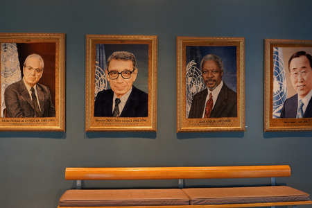 NEW YORK, USA - MAY 25 2018 - United Nations past president hall with visitors open to visitorsのeditorial素材