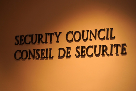 NEW YORK, USA - MAY 25 2018 - United Nations security council hall  headquartered in New York City, in a complex designed by architect Niemeyer open to publicのeditorial素材