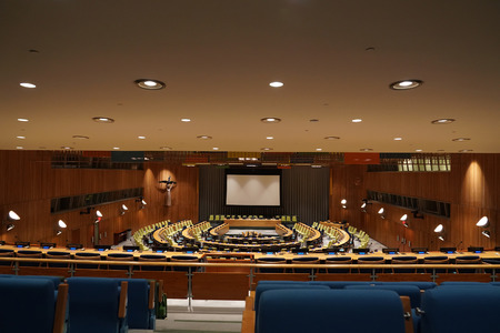 NEW YORK, USA - MAY 25 2018 - United Nations trusteeship council hall; headquartered in a complex designed by architect Oscar Niemeyer open to publicのeditorial素材