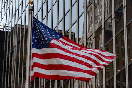 detail of waving usa flag in new york 5th street avenueの写真素材