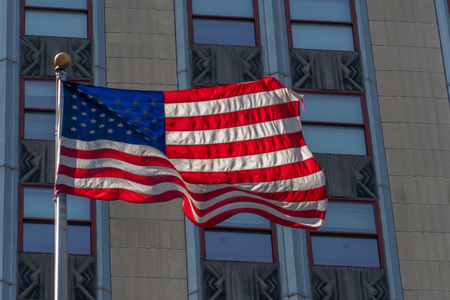 detail of waving usa flag in new york 5th street avenueの写真素材