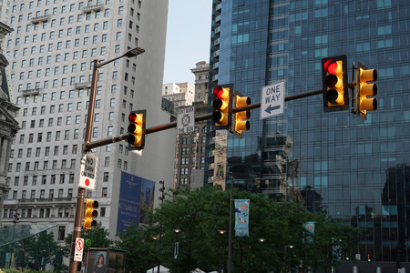 PHILADELPHIA, USA - MAY 23 2018 -  Traffic in the town lot of car stucked