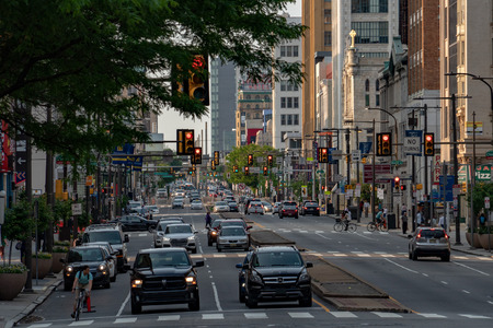PHILADELPHIA, USA - MAY 23 2018 -  Traffic in the town lot of car stucked