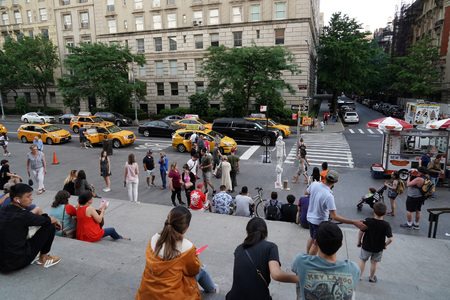 NEW YORK, USA - MAY 27 2018 - living statue performer outside Met Metropolitan Museum
