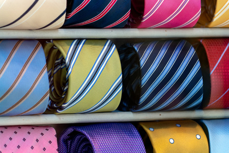 different colors silk tie on display standの写真素材