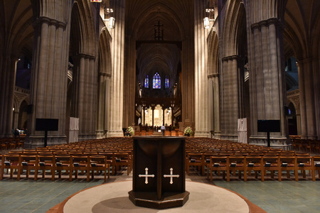 WASHINGTON DC, USA - MAY 17 2018 - Church of Saint Peter and Saint Paul known as Washington National Cathedral, is a Neo-Gothic design built in 1907. Over 270,000 people visit the structure annually.