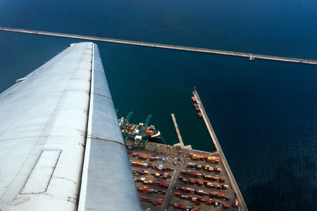 genoa harbor aerial view from airplane while taking off