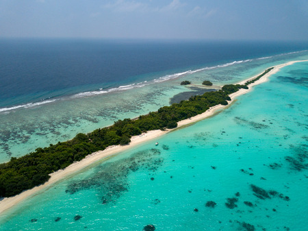 Maldives turquoise water aerial view panorama landscapeの写真素材