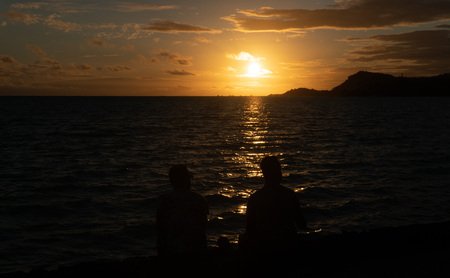 Wonderful sunset in french polynesia landscapeの写真素材
